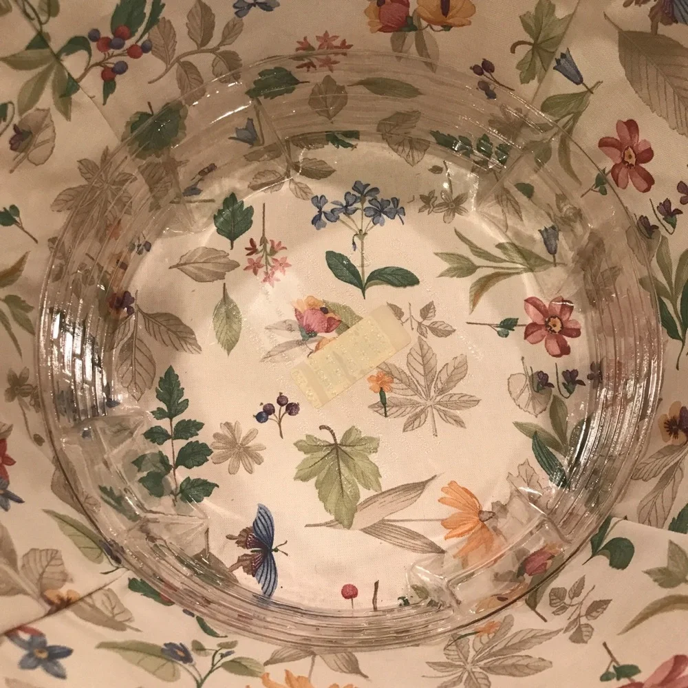 Longaberger Large Round Brown Basket with Floral Liner and Lid Three Tier